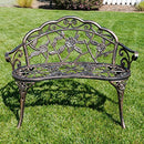 LEAN ON US Belleze Antique Designed Rose Style Outdoor Patio Park Garden Bench Bronze Love Seat Cast Iron Backyard Porch Home Pool