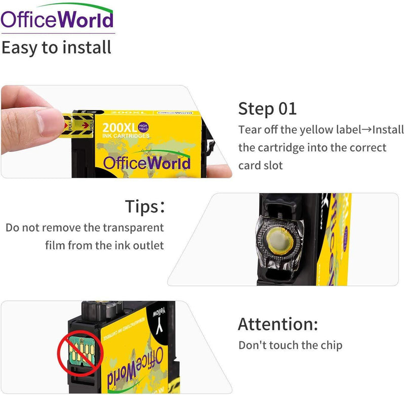 OfficeWorld Remanufactured Ink Cartridge Replacement for Epson 200 XL 200XL T200XL Used for Expression Home XP-200 XP-310 XP-400 XP-410 XP-300, Workforce WF-2520 WF-2540 WF-2530, 5-Pack(2BK/1C/1M/1Y)
