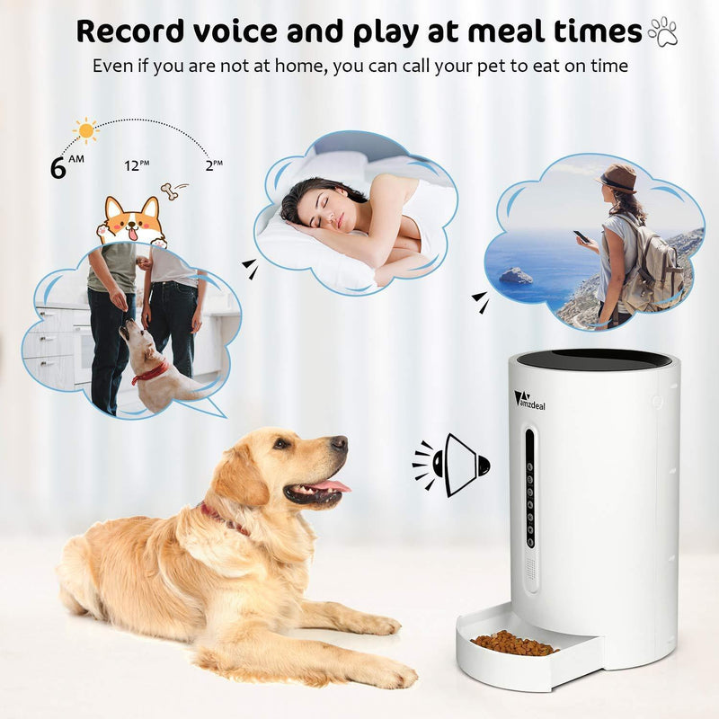 amzdeal Automatic Cat Feeder Dog Feeder Cat Food Dispenser with Programmable Meal Size and Time, 4 Meals per Day, Suitable for Dog and Cat