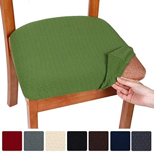 Smirly Stretch Spandex Jacquard Dining Room Chair Seat Covers, Removable Washable Anti-Dust Dinning Upholstered Chair Seat Cushion Slipcovers - Set of 4, Beige