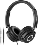 Vogek On Ear Headphones with Mic, Lightweight Portable Fold-Flat Stereo Bass Headphones with 1.5M Tangle Free Cord and Microphone-Black