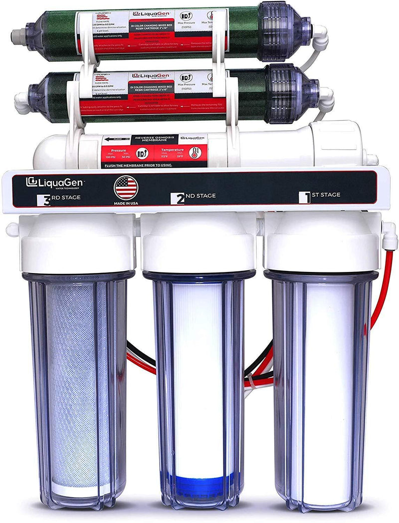 LiquaGen - 6-Stage Reverse Osmosis + Deionization Water Filtration System | 0 TDS - 100 GPD