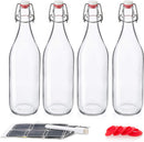 Swing Top Glass Bottles 32oz / 1 Litre - CERAMIC TOPS - Giara Glass Bottles With Stopper Caps - Flip Top Water Bottles - Clear [4pk Set] by Otis Classic