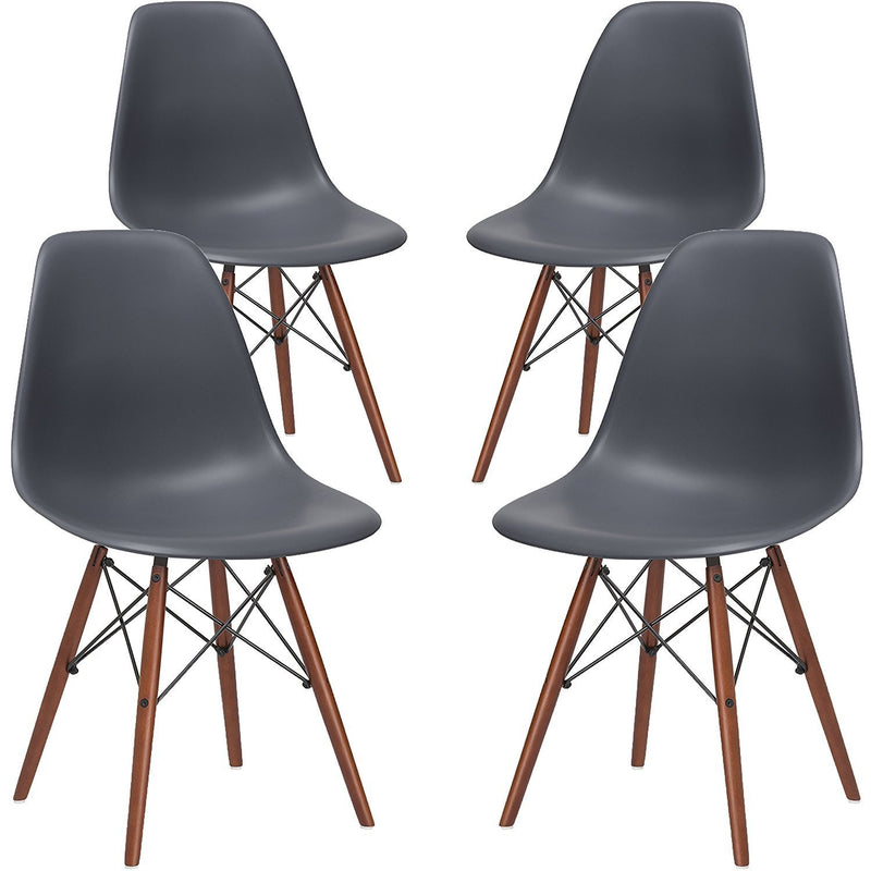 Poly and Bark Vortex Side Chair Walnut Legs, Black, Set of 4