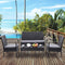 Tangkula 4 Piece Outdoor Furniture Set Patio Garden Pool Lawn Rattan Wicker Loveseat Sofa Cushioned Seat & Glass Top Coffee Table Modern Wicker Rattan Conversation Set (Brown)