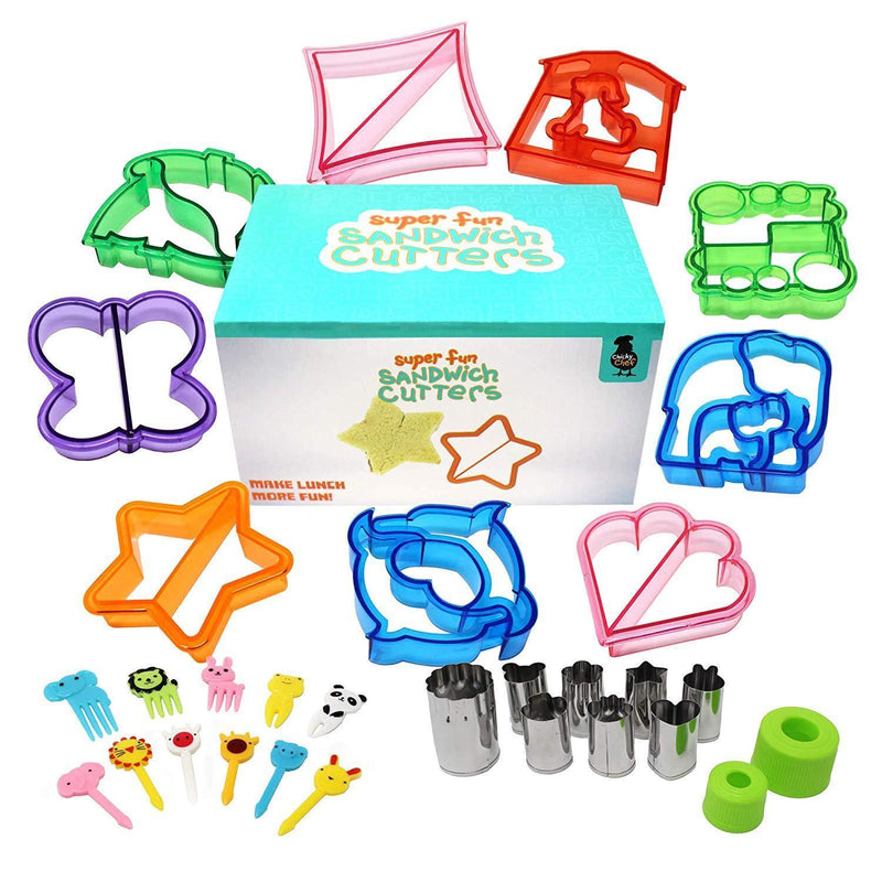 29 pcs Sandwich Cutters for Kids - Bread Crust Cutter & Fruit Cutter Set in Colorful Playful Designs - Make Lunchtime Fun - Even for Picky Eaters - Easy to Use and Safe for Kids - Bento Accessories