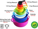 TRENDS home 8 Pc Stackable Mixing Bowl Set, Colorful Kitchen Mixing Bowls, Ideal kitchen mixing bowls, Nesting Mixing Bowls & Measuring Cups, Durable BPA Free Plastic Mixing Bowl set with handles.