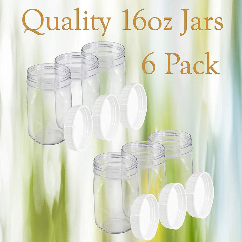 Upper Midland Products 16 oz Clear Plastic Jars 6 Pack Screw on Lids Wide Mouth BPA Free Storage Containers