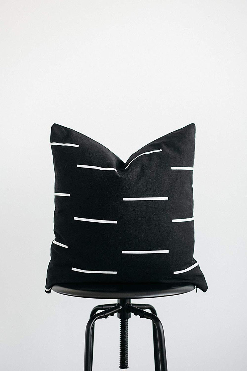 Woven Nook Decorative Throw Pillow Covers ONLY for Couch, Sofa, or Bed Set of 4 18x18 20x20 and 22x22 inch Modern Design 100% Cotton Black White Geometric Faux Leather Zulu Set (18'' x 18'')
