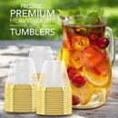 200 Gold Plastic Cups | 9 oz | Hard Disposable Cups | Plastic Wine Cups | Plastic Cocktail Glasses | Plastic Drinking Cups | Bulk Party Cups | Wedding Tumblers | Clear Plastic Cups With Gold Rim by Prestee