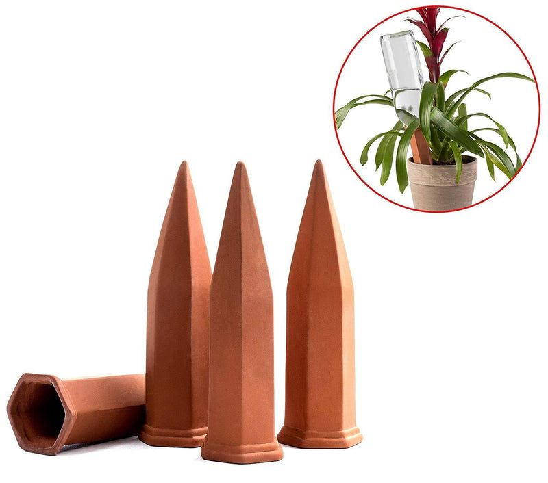 Modern Innovations Terracotta Plant Watering Stakes for Home and Vacation Plant Watering, Set of 4