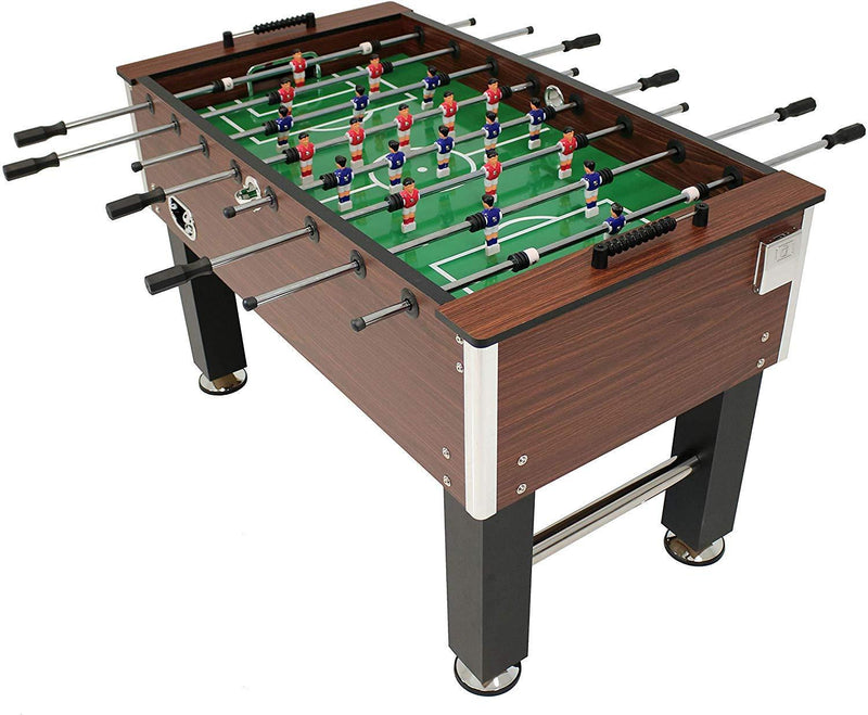 Sunnydaze 55-Inch Faux Wood Foosball Table with Folding Drink Holders, Sports Arcade Soccer for Game Room