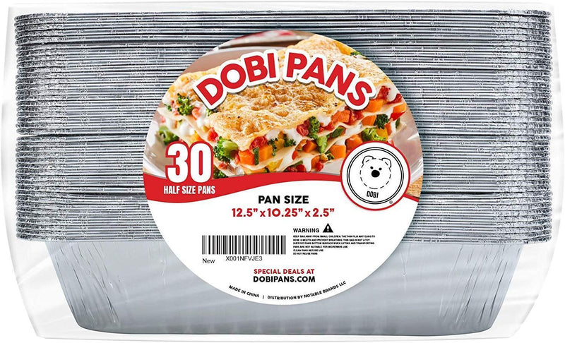DOBI (30-Pack) Aluminum Pans 9" x 13" - Disposable Aluminum Foil Trays for Baking, Cooking or Lining Deep Steam Table Pans