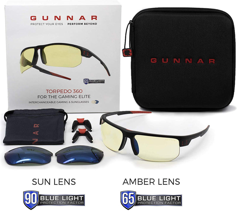 Gaming Glasses | Blue Light Blocking Glasses | Torpedo Fit/Onyx by Gunnar  | 65% Blue Light Protection, 100% UV Light, Anti-Reflective To Protect & Reduce Eye Strain & Dryness