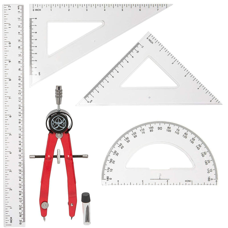 Protractor and Compass for Geometry for Kids with Rulers and Two Set Squares