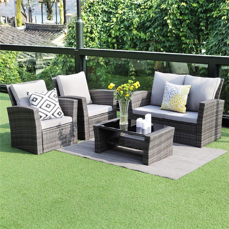 Wisteria Lane 5 Piece Outdoor Patio Furniture Sets, Wicker Ratten Sectional Sofa with Seat Cushions,Gray