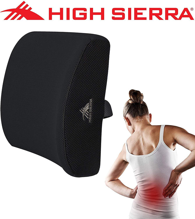 High Sierra HS1434 Full Size Ergonomic Back Support Pillow Relieves Painful Pressure Points Premium Memory Foam Lumbar Cushion for Office Chair, Car, SUV Fits Most Seats