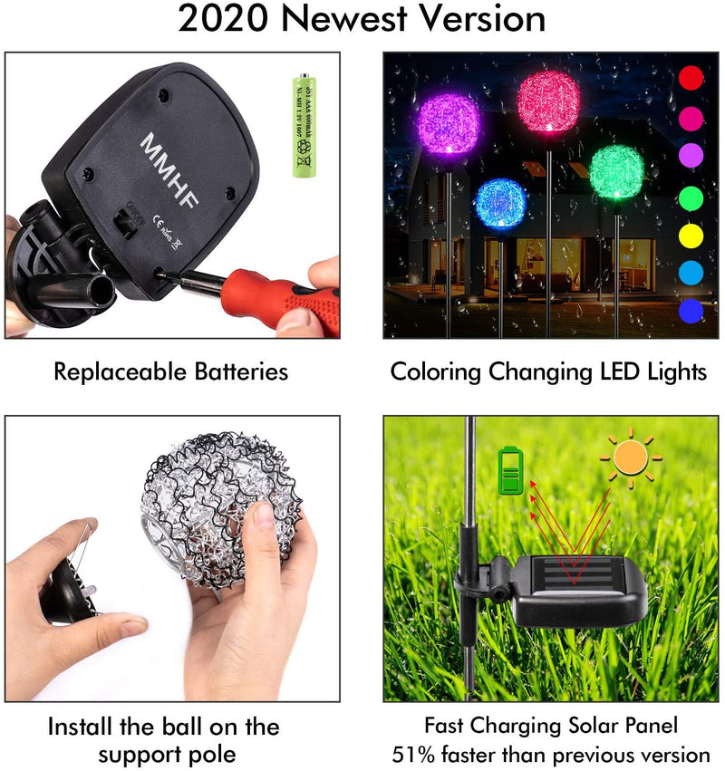 EPIC GADGET Solar Garden Lights Outdoor, Upgraded Magic Globe Powered Garden Light, Multi-Color Changing LED Solar Stake Lights for Patio Backyard Pathway Party Decoration (2 PCS)