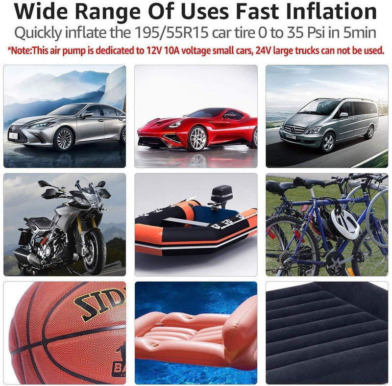 Portable AIR Compressor Tire Inflator WindGallop Car Air Pump with Digital Preset Pressure Gauge Auto Shut Off DC 12V Extra Nozzle LED Light For Car Tyre Basketball Motorcycle Bicycle Pool Toys