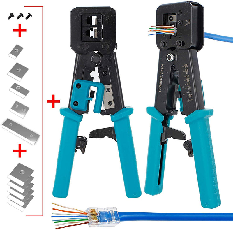 ITBEBE RJ45 Crimping Tool Made of Hardened Steel with Wire Cutter Stripping Blades and Textured Grips (RJ45 CRIMPER TURQUOISE-B)