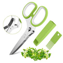 Herb Scissors Set with 5 Multi Stainless Steel Blades, Safe Cover and Cleaning Comb, Multipurpose Kitchen Chopping Shear, Mincer, Sharp Dishwasher Safe Kitchen Gadget, Culinary Cutter Chopper, Green