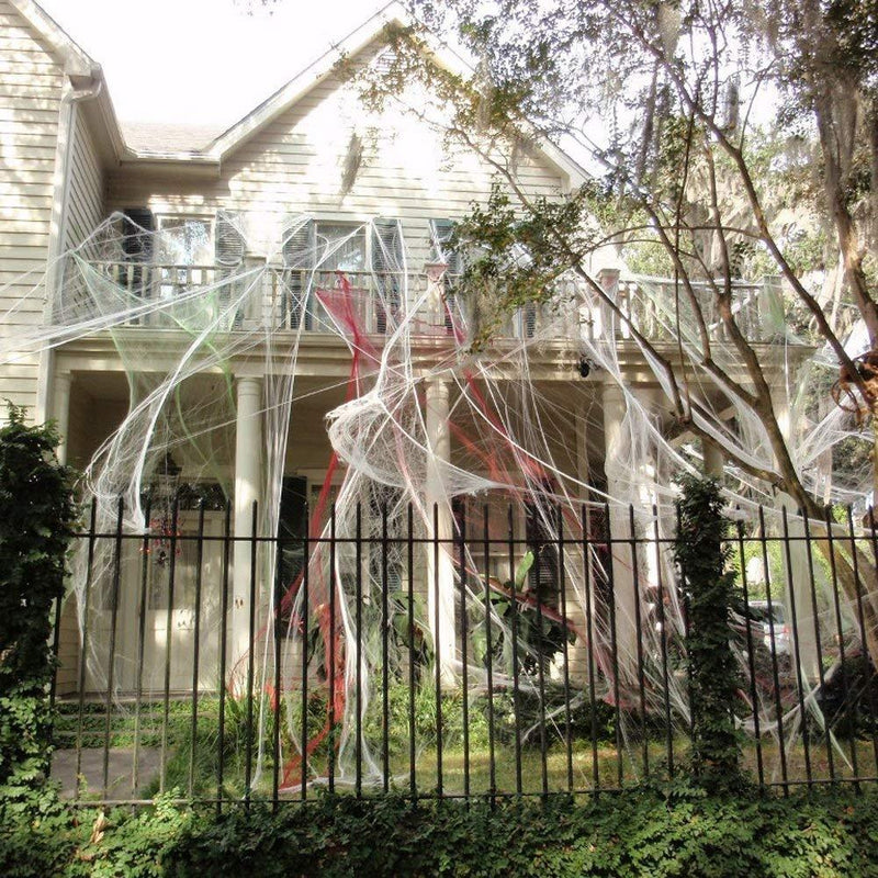 Halloween Spider Webs Stretchable Indoor & Outdoor Spooky Cobwebs with 25 Fake Spiders Halloween Decorations