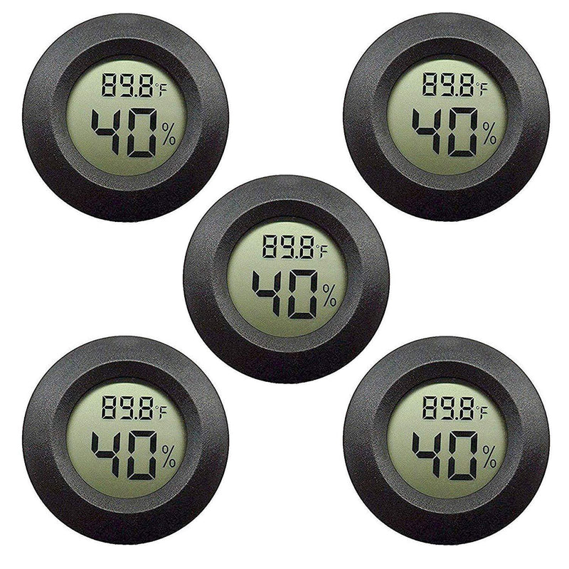 EEEKit 5-Pack Hygrometer Thermometer Digital LCD Monitor Indoor Outdoor Humidity Meter Gauge for Humidifiers Dehumidifiers Greenhouse Basement Babyroom, Black Round, Measure in Fahrenheit/Celsius