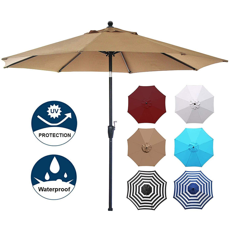 Blissun 9' Outdoor Market Patio Umbrella with Push Button Tilt and Crank, 8 Ribs (Tan)