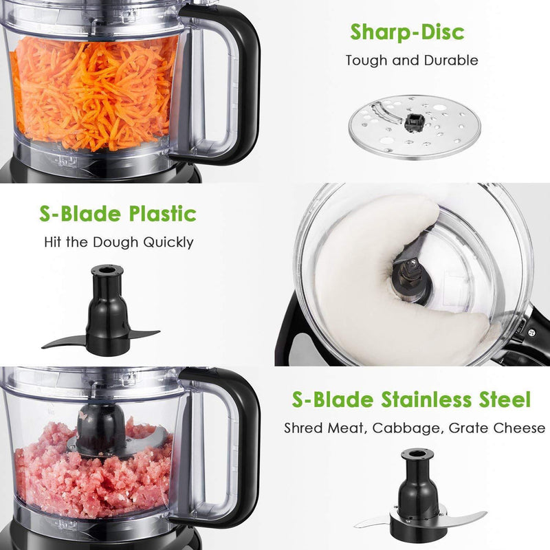 Food Processor 12-Cup, Aicok Multifunction Food processor, 1.8L, 3 Speed Options, 2 Chopping Blades & 1 Disc, Safety Interlocking Design, 500W, Black