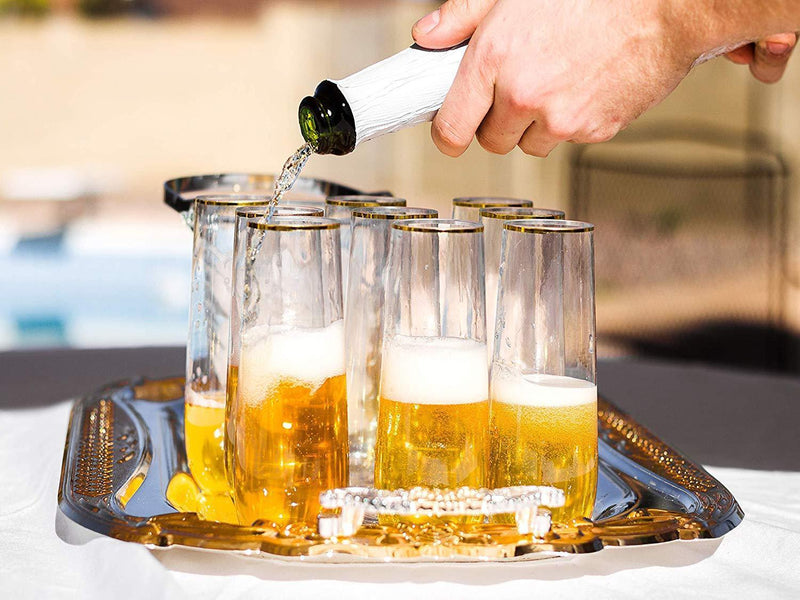 Plastic Champagne Flutes with GOLD RIM SET OF 24 | 9 Oz STEMLESS | Disposable | BPA-FREE | Shatterproof | Clear Toasting Glasses | Recyclable | Perfect for Weddings Party Events Holidays