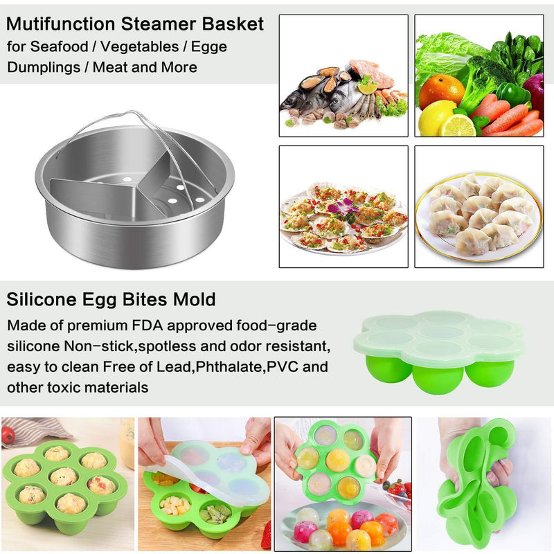 MIBOTE 14 Pcs Accessories Set Compatible with Instant Pot 5,6,8 Qt - Steamer Baskets, Springform Pan, Egg Steamer Rack, Egg Bites Mold, Dish Plate Clip, Kitchen Tong, Oven Mitts, Magnetic Cheat Sheets