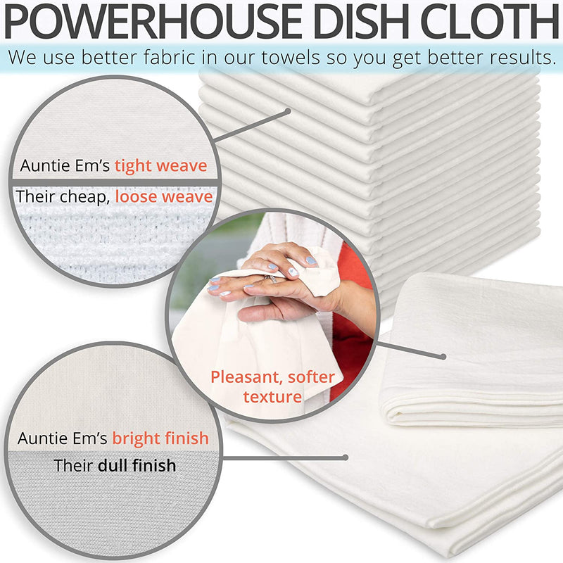 Aunti Em's Kitchen Flour Sack Dish Towels - Absorbent Natural Cotton for Embroidery and Drying Glass, Hand, Dinnerware - Thick, Zero-Lint with Hanging Loop - 27 x 27 Inch - Set of 13, Natural Color