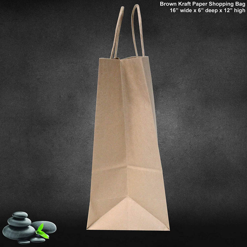 16"x6"x12" - 50 Pcs - Brown Kraft Paper Bags, Shopping, Mechandise, Party, Gift Bags