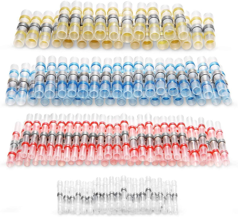 Kuject 120PCS Solder Seal Wire Connectors, Self-Solder Heat Shrink Butt Connector Waterproof Insulated Electrical Butt Splice Wire Terminals for Marine Automotive Aircraft Boat Truck Stereo Wire Joint