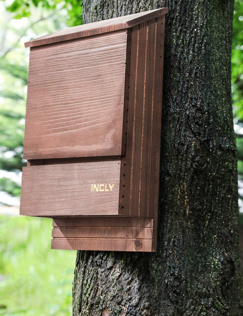INCLY Bat House Kit for Outdoors 15"x9.2"x3.2" Shelter Box Double Chamber Dark Natural Cedar Wood, Pre-Finished Easy to Install