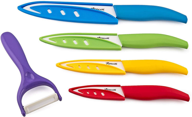 ZenWare 9 Piece Multi Color Ceramic Cutlery Kitchen Knives with Fruit Peeler - Knife Set
