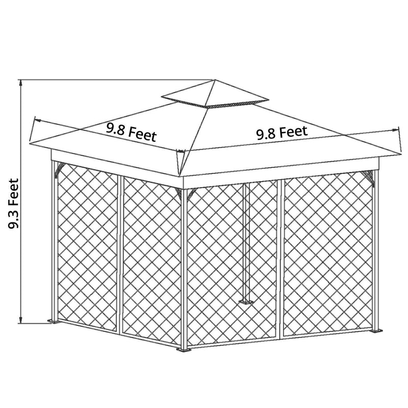 SUNLONO 10 x 10 Ft Outdoor Fabric/Steel Gazebo 2-Tiered Top Canopy with Mosquito Netting Screen Walls, Beige