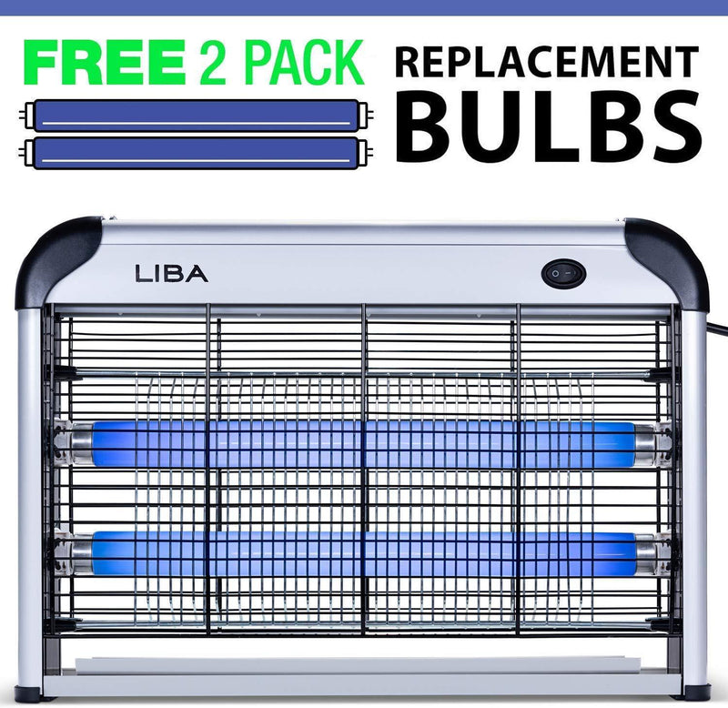 Bug Zapper Electric Indoor Insect Killer Mosquito, Bug, Fly Killer - Powerful 2800V Grid 20W Bulbs - 2-Pack Replacement Bulbs Included by LiBa