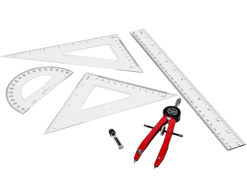 Protractor and Compass for Geometry for Kids with Rulers and Two Set Squares