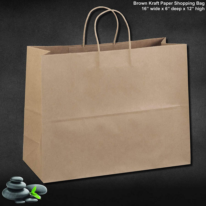 16"x6"x12" - 50 Pcs - Brown Kraft Paper Bags, Shopping, Mechandise, Party, Gift Bags