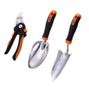 Garden Tool Set, 3 Piece Stainless Steel Heavy Duty Gardening kit with Soft Rubberized Non-Slip Handle - Bypass Pruning Shears, Transplant Trowel and Soil Scoop - Garden Gifts for Men & Women GGT3A