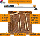 Dowel Rods 3/16 12 inch - Hardwood Dowels for Crafts 100 pcs Sturdy Unfinished Natural - Wedding Ribbon Wands 12" 3/16"
