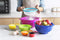 TRENDS home 8 Pc Stackable Mixing Bowl Set, Colorful Kitchen Mixing Bowls, Ideal kitchen mixing bowls, Nesting Mixing Bowls & Measuring Cups, Durable BPA Free Plastic Mixing Bowl set with handles.