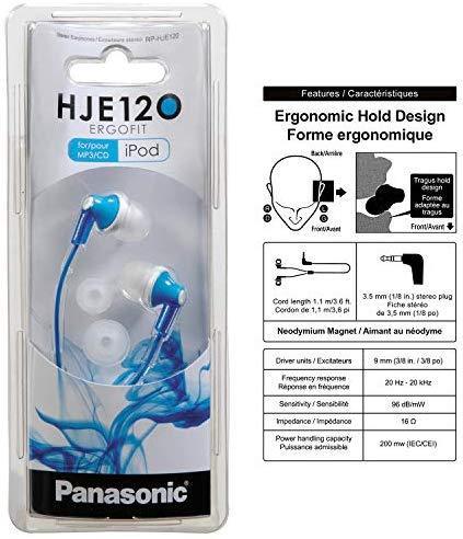 Panasonic ErgoFit In-Ear Earbud Headphones RP-HJE120-K (Black) Dynamic Crystal Clear Sound, Ergonomic Comfort-Fit