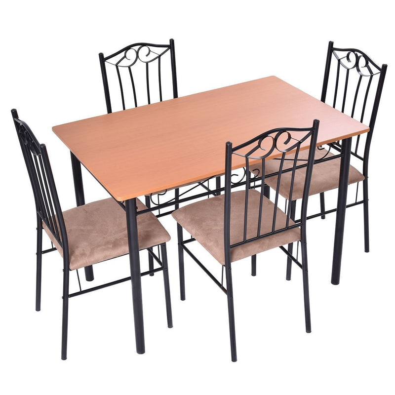 Svitlife 5 PC Dining Set Wood Metal Table and 4 Chairs Kitchen Breakfast Furniture Kitchen Bar Breakfast Chair Set Stools Pub 2 Table Furniture Counter Stool