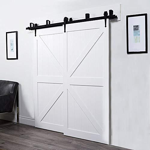 ZEKOO Rustic 6 FT by Pass Barn Doors Hardware Sliding Black Steel Big Wheel Roller Track for Double Wooden Doors