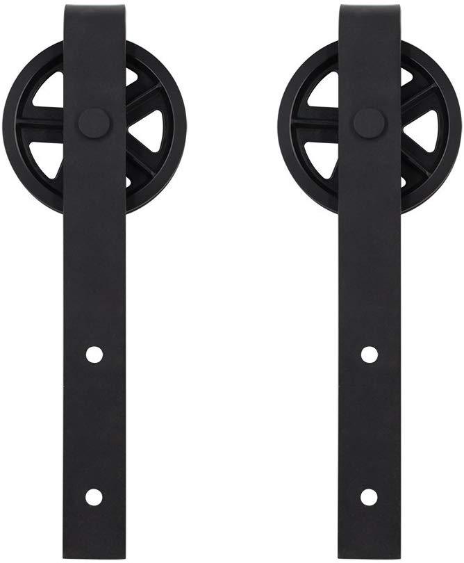 ZEKOO Rustic 6 FT by Pass Barn Doors Hardware Sliding Black Steel Big Wheel Roller Track for Double Wooden Doors