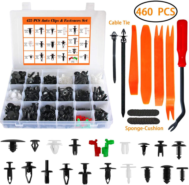 Auto Body Retainer Clips Plastic Fasteners Push Rivets Clips Set Tailgate Handle Rod Clip 19 MOST Popular Sizes Door Trim Panel Clips 460 PCS With 1 Plastic Fastener Remover For GM Ford Chevy Toyota