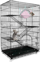 Petsmatig Wire Cat Cage: Spacious Foldable Metal Pet Crate Playpen with 3 Openings, 3 Platforms, 3 Ladders, 1 Hammock, 1 Bottom Tray, 4 Wheels and Free Grooming Gloves