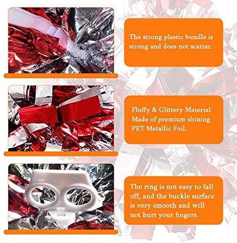 hatisan 4Pcs Large Cheerleader Pom Poms, Pom Poms Cheerleading Metallic Foil & Plastic Ring Pompoms Cheerleader, Cheerleading Poms Accessory Pompoms Cheer for Sports Team Spirit Cheering